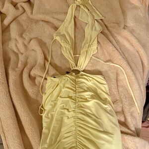 Yellow Halter Neck Ruched Dress